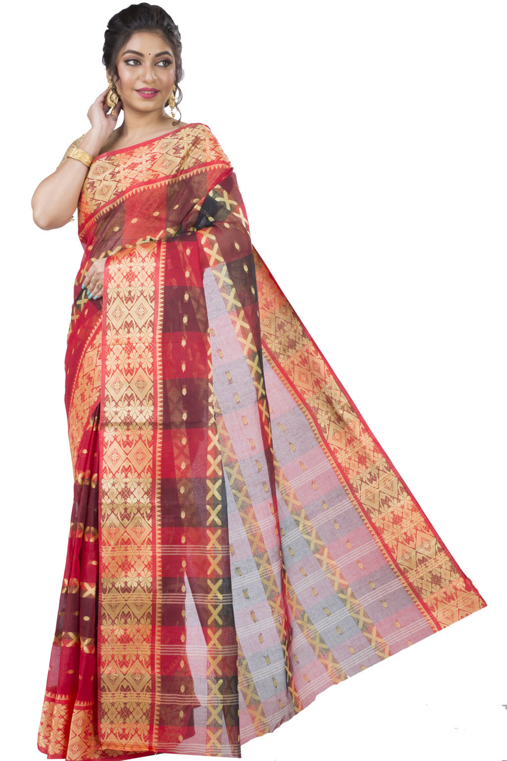 Red Pure Cotton SonaJhuri Desiging Tant Saree (113)